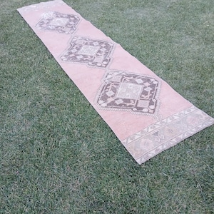 3x11 Rug,3x11 Vintage Rug, Vintage Carpet, Anatolian Rug,Antique Rug,Wool Rug,Handmade Rug,Pastel Rug,Passenger Rug,Black-pink runner rug