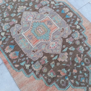 3x5 Turkish Eclectic Muted Brown Small Rug, 3x5 Vintage Handmade Rug,3x5 Oushak Doormat Rug, Mini Rug,Anatolian Rug,3x5 Bedroom Rug,2.8x4.9f