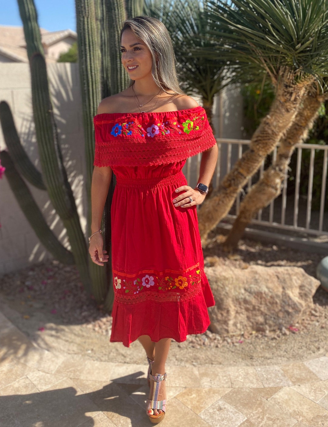 Red mexican dress store off the shoulder