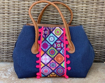 Artisan Sac à main bleu et rose - Fabriqué au Mexique