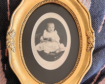 Antique Victorian Baby Photo in Golden Frame | Antique Postcard | Dark Academia | Witchy Decor | Goth