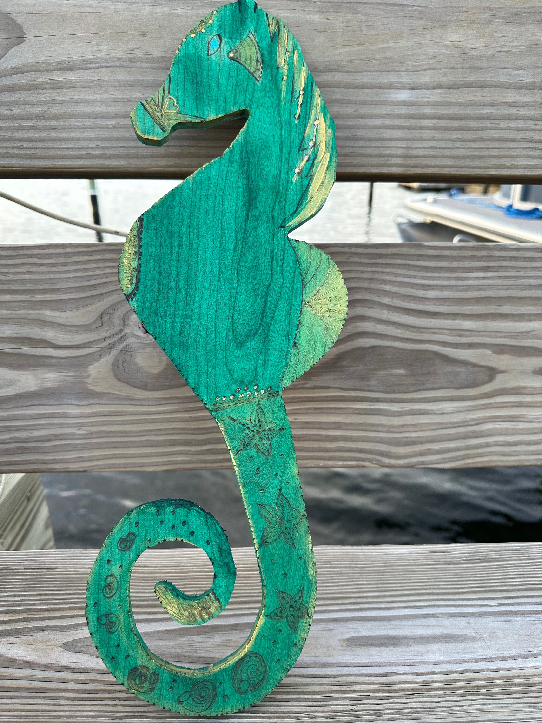Wooden Seahorse Stunningly Embellished With Intricate Detail and Sea