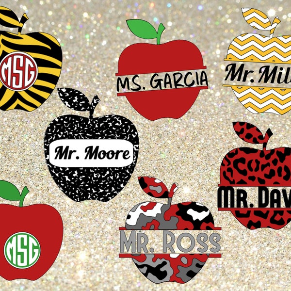 Apple Name Vinyl Decal | Teacher Appreciation Name vinyl Decals | Apple Name Decals | Personalized Teacher Name Vinyl Sticker | Custom decal