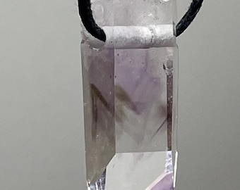 Smoky Amethyst Clear Quartz Necklace, Crystal Clear, Discreet M Shaped Smoky Phantom