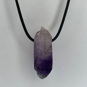 Dark Purple Natural Amethyst Pendant Necklace, Twin Amethyst Points