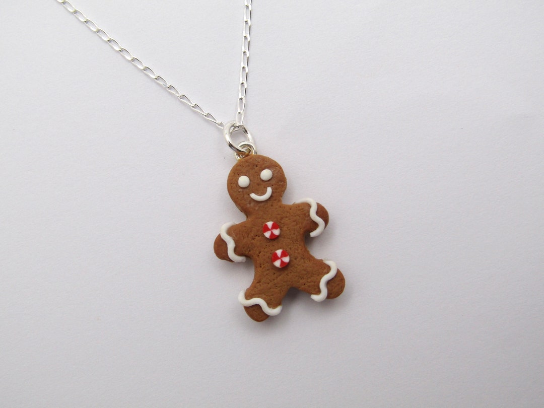Gingerbread Man Necklace Christmas Necklace Sterling Silver Etsy
