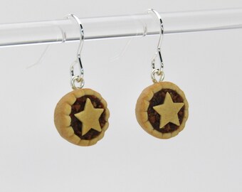Realistic Mince Pie Earrings, Christmas Earrings Dangle, Festive Jewellery Gift, Novelty Food Earrings Miniature, Handmade Christmas Jewelry