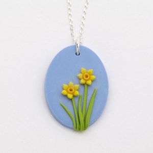Floral Necklace, Daffodil Necklace, Yellow Flower Necklace, Simple Necklace, Polymer Clay Necklace, Sterling Silver, Welsh Gift for Her UK