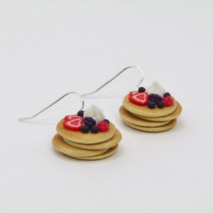 Berry Pancake Earrings, Mini Blueberry Pancake Stack Dessert Earrings, Realistic Food Jewellery, Cute Handmade Cake Earrings, Pancake Gift