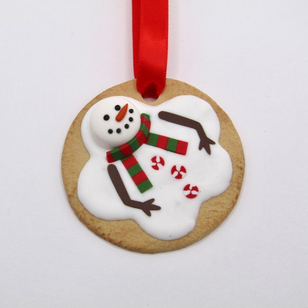 Melted Snowman Biscuit Decoration, Handmade Christmas Tree Decoration, Unique Christmas Tree Ornament, Fake Food Ornament, Biscuit Ornament