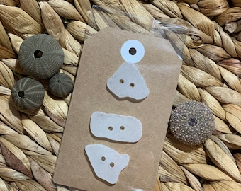 Set of 3 genuine sea glass hand drilled buttons. Tasmania Australia