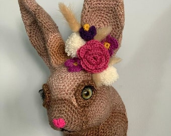 Handmade crochet faux taxidermy rabbit bunny