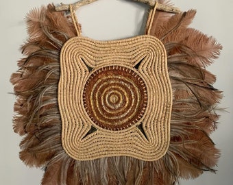 Handmade recycled paper center aboriginal weaving wall art woven wall piece