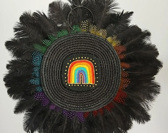 Handmade recycled paper center aboriginal weaving wall art woven wall piece Rainbow