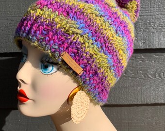 Handmade crochet adults beanie hat  with pom Pom