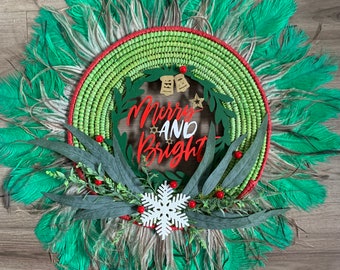 Handmade aboriginal weaving Christmas wreath wall art woven wall piece