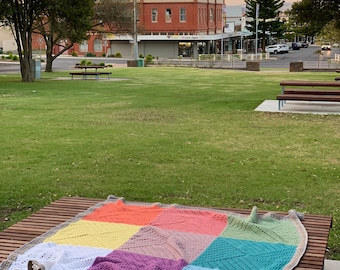 Handmade pastel rainbow crochet blanket throw