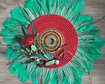Handmade aboriginal weaving Christmas wreath wall art woven wall piece