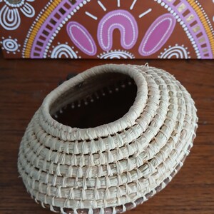 Handmade clay base aboriginal weaving basket with raffia & gum nuts image 6