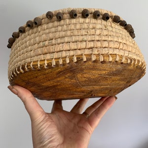 Handmade clay base aboriginal weaving with skeleton leaves & gumnuts basket