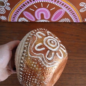 Handmade clay base aboriginal weaving basket with raffia & gum nuts image 5