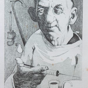 Satirische tandartsets door Charles Bragg: de vulling, proefdruk eerste editie, ingelijst: 13 x 18 inch