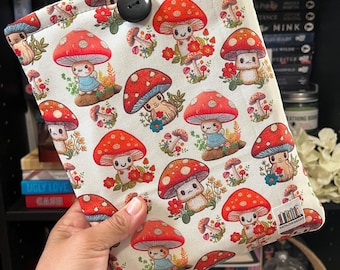 Cute Mushrooms Booksleeve, Cute booksleeve, book cozy, book protection, fairy tale,  bookish gift