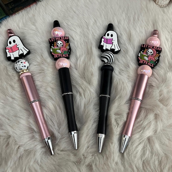 Bookish pens, beaded pens, silicone focal pens, bookish gifts, book lover gifts, ghost pens, Halloween pens