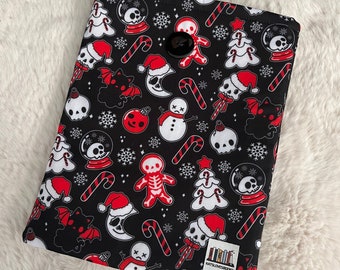 Christmas book sleeve w/closure, bookish gift, book cozy, book lovers gift
