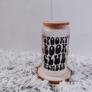 Spooky Bookclub Member 16 oz Libby Cup, Halloween Cup, bookish glass cup, bookish gift