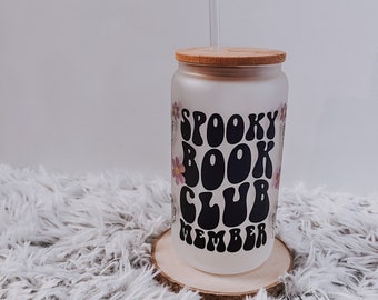 Spooky Bookclub Member 16 oz Libby Cup, Halloween Cup, bookish glass cup, bookish gift