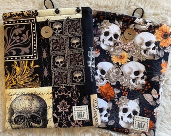 Spells Book Sleeve, skulls book sleeve w/closure