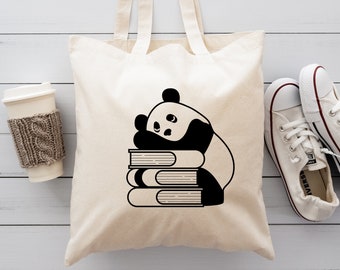 Bookish Panda Cotton Canvas Tote Bag, bookish bag, bookish gift, book lovers bag