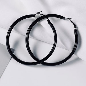 Party All Night Womens Black Hoop Earrings