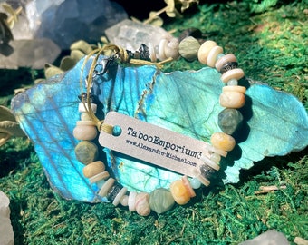 Unisex Natural High-Grade Jade, Shell, Yellow, and Blue Agate Bracelet