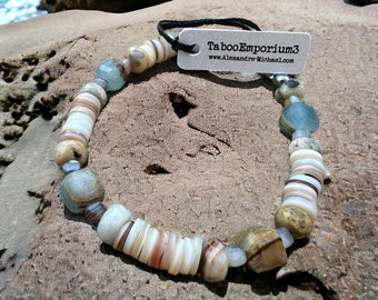 Unisex Natural High-Grade Calcite, Moonstone, Agate, Botswana, & Shell Bracelet