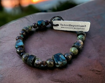 Unisex Natural High-Grade Bloodstone, Turquoise, Morganite & Labradorite Bracelet