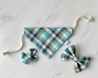 Over The Collar Dog Bandana Threads Unleashed Tie Up Dog Bandana Grey-Blue Geometric Dog Bandana Dog Accessories Cute Dog Bandana