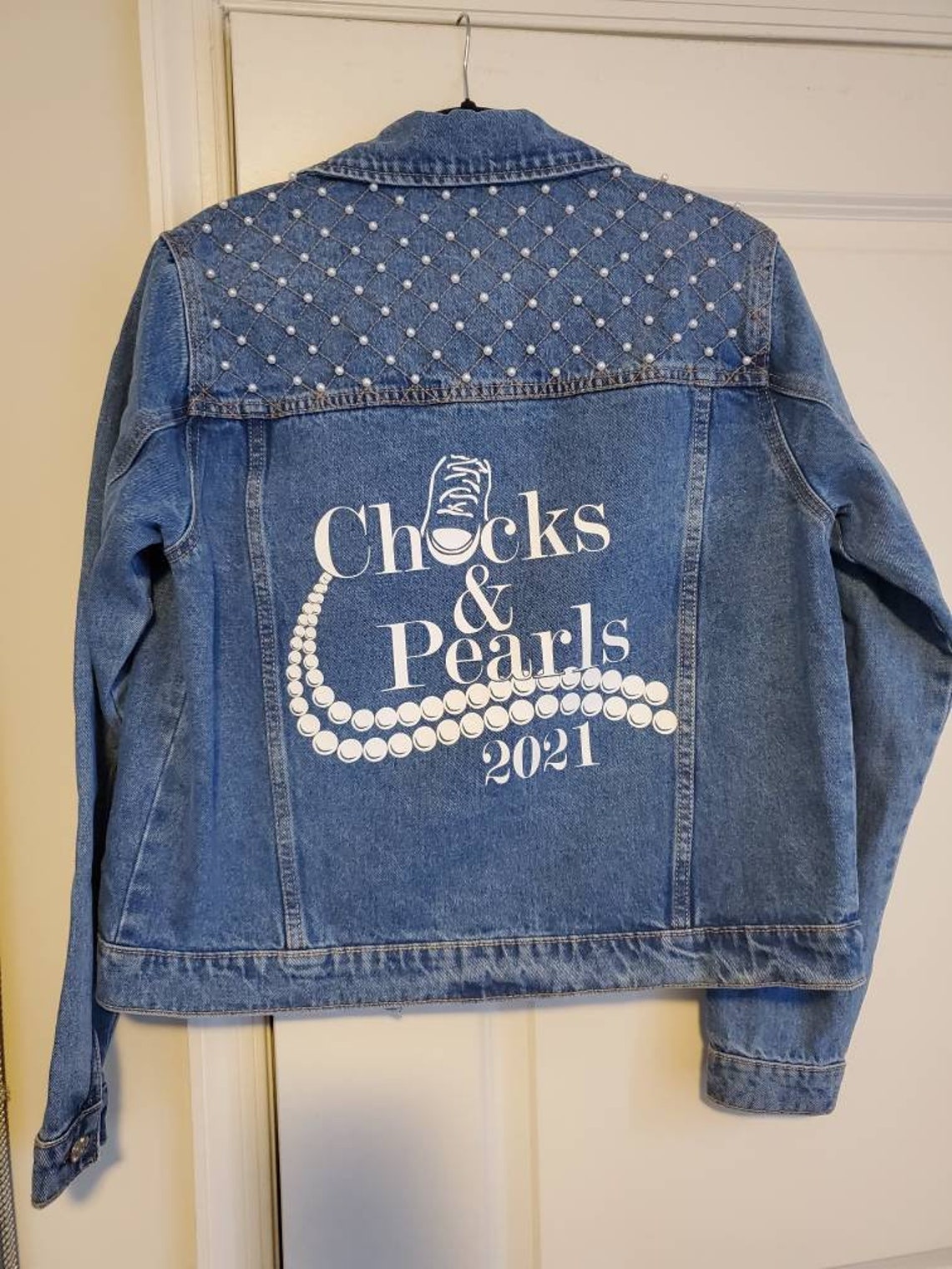 Chucks and Pearls Denim Pearl Jacket Etsy