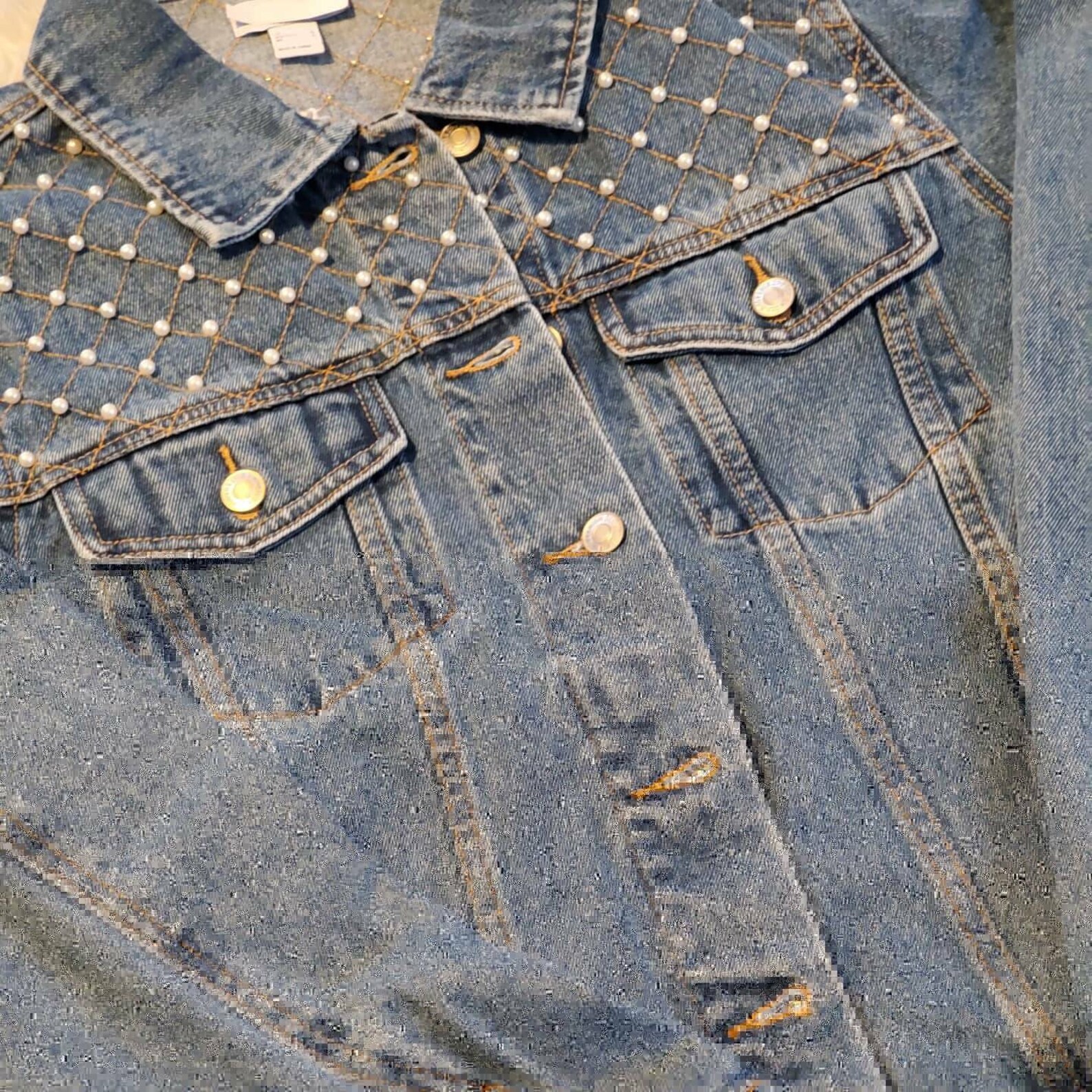 Chucks and Pearls Denim Pearl Jacket Etsy