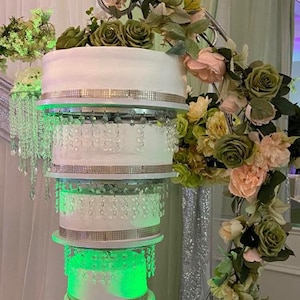 Cake swing stand- cake hanger with acrylic rhinestone  cakes in tiers, silver cake stand