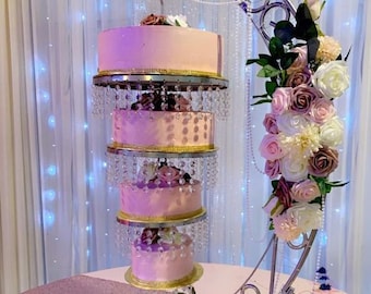 Cake swing stand- cake hanger with acrylic rhinestone  cakes in tiers, silver cake stand