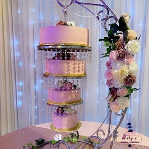 Cake swing stand- cake hanger with acrylic rhinestone  cakes in tiers, silver cake stand