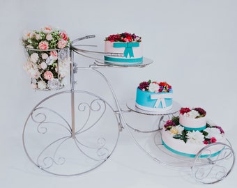 Bike cake stand, 3 tiers cake stand- removable basket for flowers