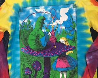 Alice in Wonderland Long Sleeve tie dye shirt - Trippy Alice in Wonderland shirt - The Mad Hatter long sleeve  (sm, md, lg, XL and 2XL)