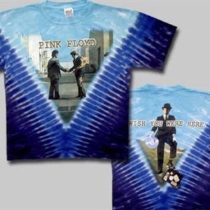 Camiseta teñida con la frase Wish You Were Here de Pink Floyd - Camiseta Pink Floyd - Portada del álbum Wish You Were Here en una camiseta - Camiseta teñida con la frase Pink Floyd