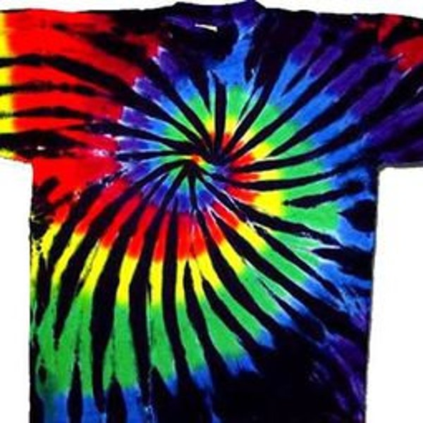 Black rainbow tie dye shirt - black and rainbow swirl tie dye shirt - short sleeve tie dye shirt - small, md, large, XL, 2XL, 3XL and 4XL