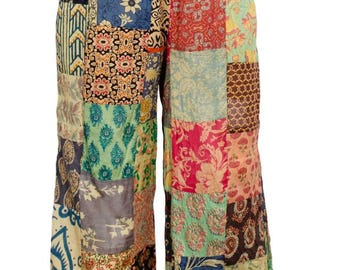 Pantaloni patchwork - Pantaloni svasati patchwork in cotone stampato - Pantaloni hippie - Festival Frolic Ware - Pantaloni comodi - taglia unica