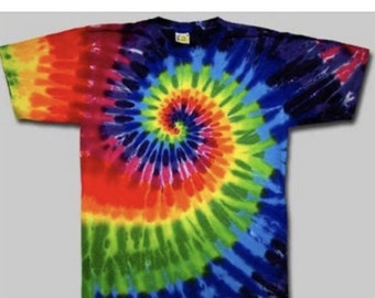 Youth Rainbow tie dye shirt -  kids rainbow tie dye shirt - Tie Dye rainbow tee - sizes xs (4), small (6-8) medium (10-12) and large (14-16)