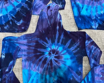 Blue Tie Dye Hoodie, Blue Swirl Tie Dye Sweatshirt Tie Dye